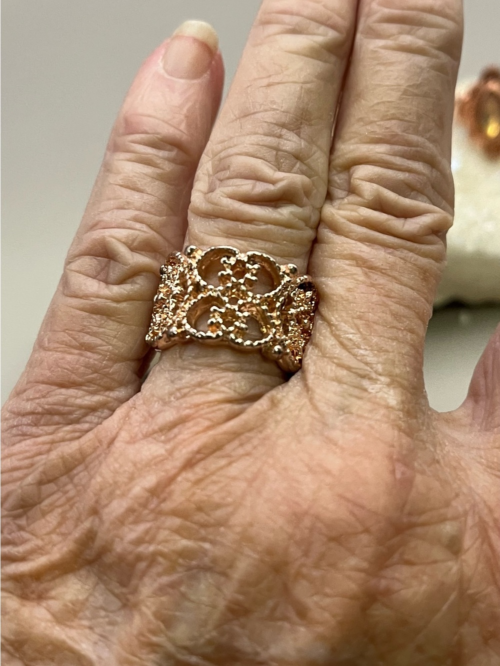 Set of 4 Rose Gold Stretch Rings | Elastic Band Statement Ring Lot | Rhinestone